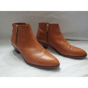 J Crew Womens Leather Ankle Boots Size 7.5 Side Zip Cognac Brown Vintage Preppy